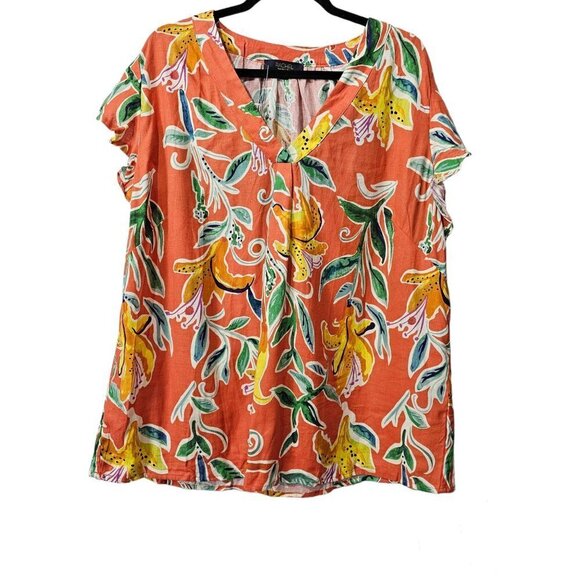 Rachel Rachel Roy Anthropologie V Neck Short Sleeve Floral Top - Picture 1 of 7